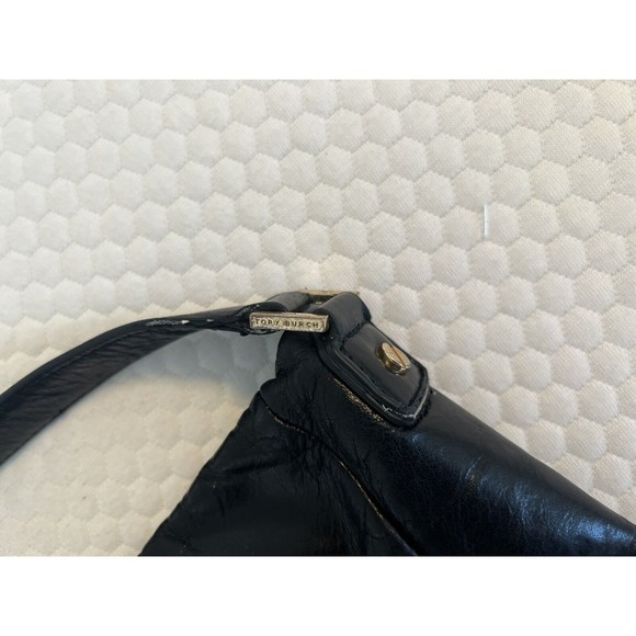 TORY BURCH Classic City Hobo Leather Shoulder Bag Slouchy Purse Brass Logo - Picture 10 of 16